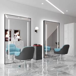 Muebles de salón de barbería de estilo dorado de longitud completa grande, maquillaje de peluquería montado en la pared, estación de espejo <span class=keywords><strong>Central</strong></span> de peluquería Led - Product Image 4