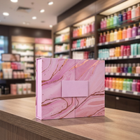 Boîte cadeau cosmétique et soin de la peau portable, écologique, rigide, pliable, à ouverture latérale magnétique, en papier imprimé rose de luxe avec logo personnalisé