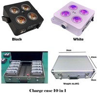 Paquete de 10 Unidades: 4 Focos LED Inalámbricos DMX RGBWAUV de 18W con Batería, Estuche de Carga, Control por Aplicación, Iluminación para Bodas, Eventos y Escenarios