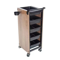 Chariot de coiffure multifonctionnel à 6 niveaux en bois grainé, chariot à outils poussé à la main pour salons de beauté et barbiers
