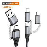 Nouveau câble de charge 6 en 1, tressé en nylon, chargeur rapide USB Type C 66W, câbles de données USB Type C PD Fats Charge, accessoires pour téléphone