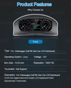หน้าปัดดิจิตอล Navihua สำหรับรถยนต์ Volkswagen VW Golf 5 ปี 2006 อัพเกรดมาตรวัดความเร็วแบบดิจิตอล จอ LCD ระบบ Linux สำหรับแผงหน้าปัดรถยนต์ - Product Image 6