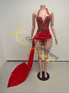 Ocstrade منتجات رائجة للسيدات فساتين عيد ميلاد بحواف حمراء جميلة طويلة بحواف كبيرة للنادي بحمالة رقبة - Product Image 3