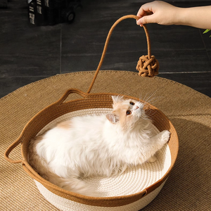 Hete Aanbieding Natuurlijke <span class=keywords><strong>Rattan</strong></span> Kattenbed Hol Handgemaakt Opvouwbaar Katoenen Touwmandje Hot Selling Huisdierenbedden Modieuze Stijl voor Honden Huisdieren - Product Image 1