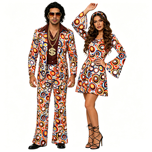 Vente en gros de costumes rétro nostalgiques des années 70 et 80, vêtements de performance disco, costumes d'Halloween unisexes pour couples, robes incluses - Product Image 1