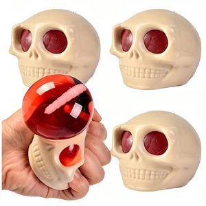 Jouet anti-stress en TPR en forme de tête de fantôme d'Halloween de 6 cm, tête de squelette souple, balle anti-stress pour farces et soulagement de l'anxiété, jouet sensoriel - Product Image 1