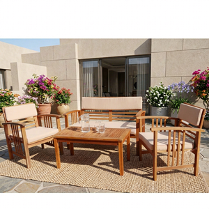 Modern Luxury Teak <b>Wooden</b> Eco-friendly Waterproof UV Protection Sofa <b>Set</b> for Outdoor Indoor Use Villa-Friendly Garden Furniture - Product Image 1