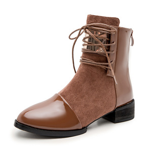 Botas Cortas de Moda Otoñal para Mujer, con Punta Redonda, de Cuero Patentado Sólido, con Cordones, Suela de Goma Impermeable - Product Image 4