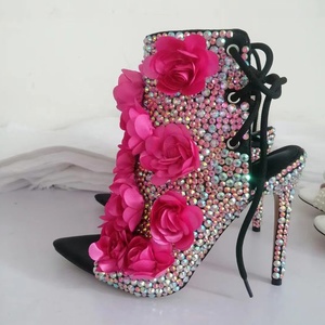 Luxury Colorful Diamonds Women Back Lace up Shoes Flowers Peep Toe High Heel Sandals Dress Stiletto Party <b>Pumps</b> - Product Image 6