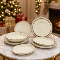 Ensemble d'assiettes en mélamine de qualité alimentaire, style Wabi Sabi, forme irrégulière, mouchetées, assiettes à dîner, bord brun rustique, restaurant, hôtel