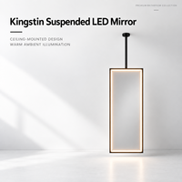 Kingstin Miroir de salle de bain rectangulaire suspendu 55×25 pouces, cadre inox, HD avec LED et antibuée, pour hôtels et villas