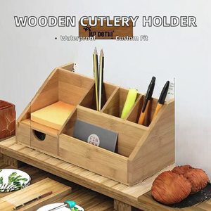 Modern Standing Type Rectangular Wooden Cutlery Holder Single Deep Compartments <b>for</b> Storing Utensils Neatly Safely Waterproof - Product Image 2