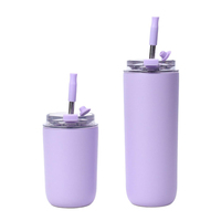 Gobelet isotherme portable moderne personnalisé à double paroi de 10 oz et 16 oz, mini-tasse de café de bureau de poche avec paille et couvercle rabattable