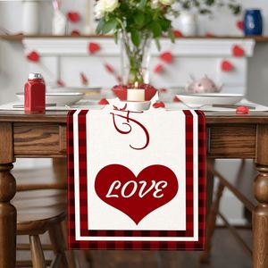 Mantel y camino de mesa modernos de lino, serie Red Dwarf Love estampada, decoración de cocina reutilizable para el día de San Valentín - Product Image 1