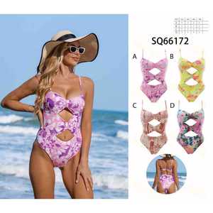 Costume da bagno bikini imbottito da donna a due pezzi con top a fascia e slip a vita alta con laccetti laterali, ideale per l'estate e la spiaggia, taglie S-XL, all'ingrosso SQ66172 - Product Image 1
