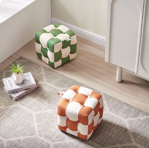 <span class=keywords><strong>Taburete</strong></span> pequeño y moderno para sala de estar, <span class=keywords><strong>asiento</strong></span> suave, <span class=keywords><strong>taburete</strong></span> bajo para cambiar zapatos con asas, diseño a cuadros en blanco y negro - Product Image 3