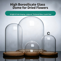 Cloche en verre borosilicate transparente anti-poussière de grande taille avec base en bois pour la décoration (vente en gros)