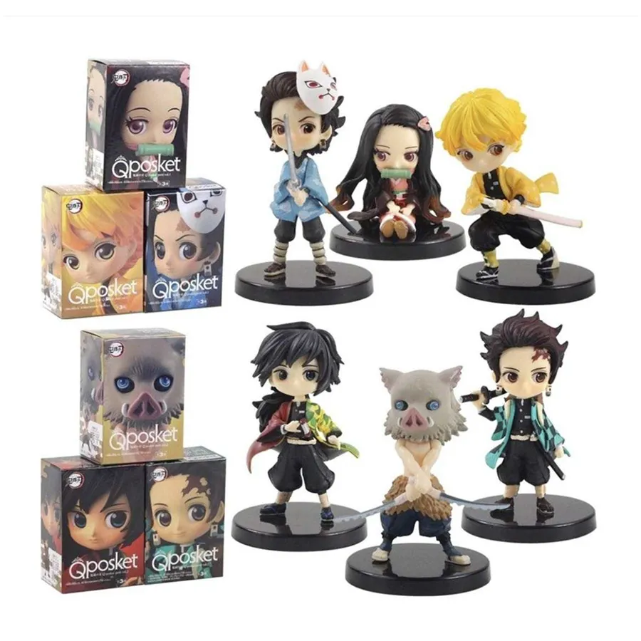 2 estilos QPosket demonio asesino cifras Tanjirou Kamado Nezuko Agatsuma Zenitsu Hashibira Inosuke Tomioka Giyuu Anime figura