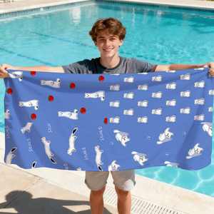 Serviette de plage de grande taille à <span class=keywords><strong>fond</strong></span> bleu avec motif de marteau blanc, douce et confortable, légère et facile à transporter - Product Image 2