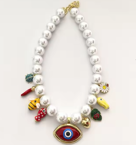 Nueva llegada diseño de moda rojo ojo de la suerte pez abeja corazón flor Chile colgante collar de perlas mujeres lujo fiesta regalo joyería - Product Image 4