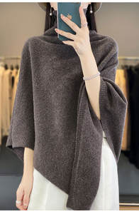 Onregelmatige dames 100% wollen sjaal Winter verdikte coltrui Pullover Sjaal voor tweeërlei gebruik Gebreide cape Los ademend - Product Image 6