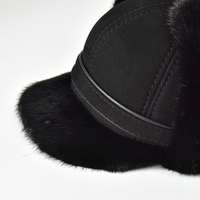 Sombrero con orejeras de piel de visón auténtica de invierno, gorras de trampero de cuero auténtico para hombres, sombreros de piel de invierno de zorro Natural Ushanka ruso