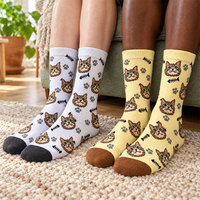 Chaussettes mi-mollet unisexes en jacquard motif chat et poisson, motif animalier complet, en coton doux, pour adultes, personnalisables