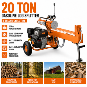 Rapid Cycle Gas Log Splitter 20 Ton Hydraulic Firewood Cutter with Dual Gear <b>Pump</b> and <b>Manual</b> Control - Product Image 1