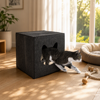 Maison pour chat en feutre polyester avec entrée en forme d'oreilles de chat, lit-caverne confortable pour animaux de compagnie, abri pliable pour chats et chatons
