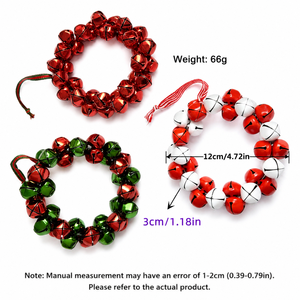 Karangan Bunga Lonceng Besi Merah Putih untuk Lemari Dapur, Ornamen Natal Kecil, Pita Kotak-kotak, Diameter 12cm, Gaya Farmhouse - Product Image 6
