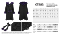 CT283 Manteau long d'hiver pour femme style Gothic Lolita, coupe trapèze, avec col et poignets en fausse fourrure violette, nœud en dentelle, décorations pompons et ourlet brodé