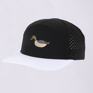 Black 6-Panel Snapback <b>Cap</b> With Embroidered Duck Logo Front Panel Unisex Mesh Casual Hat Adjustable Breathable Waterproof - Product Image 2