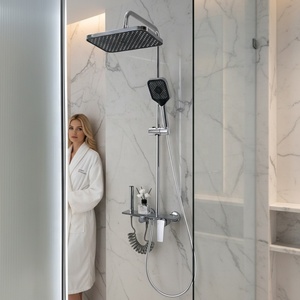 Panel <span class=keywords><strong>de</strong></span> ducha clásico negro montado en la pared con cascada, torre <span class=keywords><strong>de</strong></span> ducha y chorros <span class=keywords><strong>de</strong></span> masaje corporal - Product Image 5