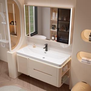 Cream Wind Waterproof Large Capacity Storage Space Smart <b>Mirror</b> Bathroom Cabinet - Product Image 6