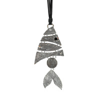 Collier Long en cuir noir Vintage en forme de poisson pour femmes, bijoux gothiques