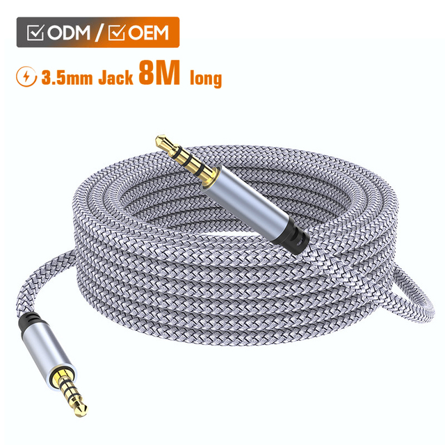8 Meter 3.5mm Jack Aux Cable Male-Male Aluminum Housing Nylon Braided Charging/Data Sync Audio Extension Cord for Microphone