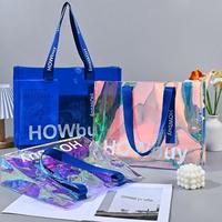 Sacs fourre-tout en PVC transparent holographique de grande taille, personnalisés avec logo, de haute qualité, en gros