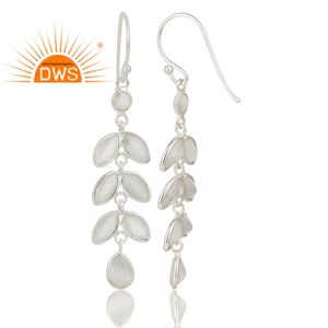 Multi White Moonstone Gemstone Earrings Leaf Design Solid 925 Sterling Fine Silver Earrings Jewelry Manufacturer - Product Image 2