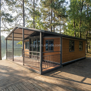 Casa Expandible <span class=keywords><strong>de</strong></span> Lujo con Acabado <span class=keywords><strong>de</strong></span> Madera y Doble Ala, con Terraza, Villa Modular Prefabricada Moderna para Complejos Turísticos y Glamping - Product Image 1