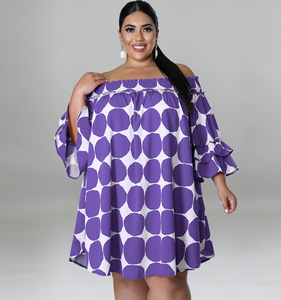Nouvelle arrivée Jupes grande <span class=keywords><strong>taille</strong></span> <span class=keywords><strong>pour</strong></span> femmes Robe sexy à col asymétrique et imprimé à pois - Product Image 6