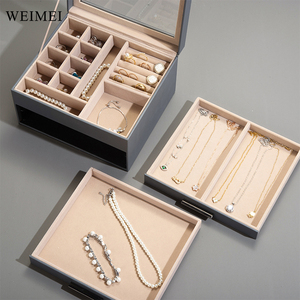 WEIMEI 3-Layer <b>Large</b> Multi-Functional Jewelry Organizer with Drawers Premium Leather Storage Display Case for Women - Product Image 4