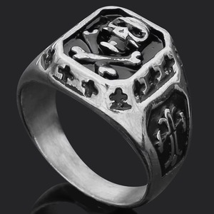 แหวนสแตนเลสสตีลผู้ชายลายค้อนธอร์สไตล์ไวกิ้งวินเทจ พร้อมจี้หัวหมาป่าแบบนอร์ดิก แหวนทองคำทรงเจียระไนแบบ Princess Cut - Product Image 2