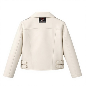 Unisex White PU Leather <b>Biker</b> <b>Jacket</b> Asymmetric Zip Lapel Collar Side Buckle Fashion Outerwear for Casual Streetwear - Product Image 2