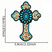 Patchs brodés en gros personnalisés, motif croix turquoise rétro western, thermocollants pour vêtements, chapeaux et sacs à dos