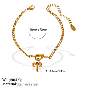 Pulsera de moda con nudo y dije del zodiaco, chapada en oro de 18 quilates, de acero inoxidable para mujer - Product Image 5