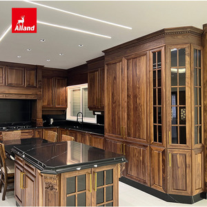 Armoires de cuisine en <span class=keywords><strong>bois</strong></span> massif noyer <span class=keywords><strong>noir</strong></span> Allandcabinet avec porte vitrée, armoires sur mesure en <span class=keywords><strong>colonne</strong></span> romaine pour la construction de villas de luxe - Product Image 3