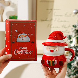 Caneca Criativa de Cerâmica do Papai Noel com Tampa e Alça, Resistente a Altas Temperaturas, Presente de Natal Fofo - Product Image 1