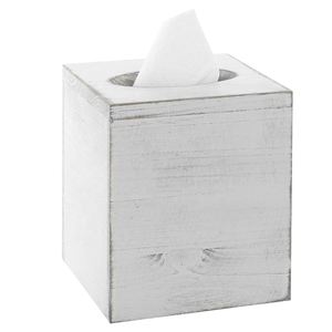 Rustic decor Vintage White Wood Square Tissue Box Cover Farmhouse White Wooden Tissue Holder