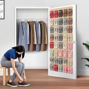 Organisateur de chaussures à suspendre derrière la porte, 40 poches, en maille beige, pour ranger les chaussures derrière la porte - Product Image 5