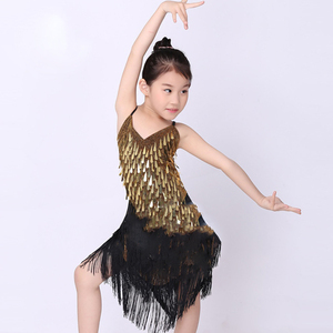 Traje de Baile Latino para Niñas, Falda de Baile con Lentejuelas y Flecos de Spandex Suave y Cómodo, Traje de Escenario con Tirantes - Product Image 3
